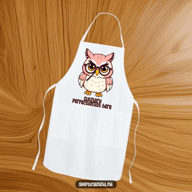 Funny Owl Apron: A cute owl wearing a monocle raises an eyebrow, a fun and functional kitchen accessory.