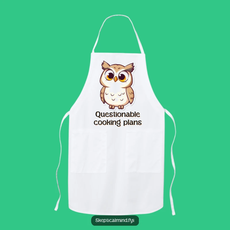 Funny Owl Cooking Apron: Curious owl with big eyes, protects clothes humorously.