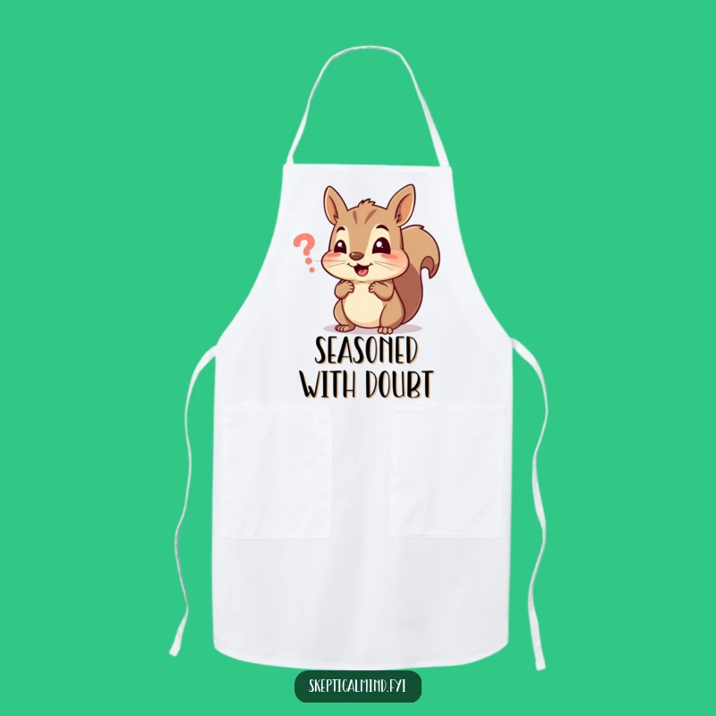 Funny Squirrel Apron: Cheerful Chef Puzzled by Recipe Symbol - Hilarious Kitchen Gift!
