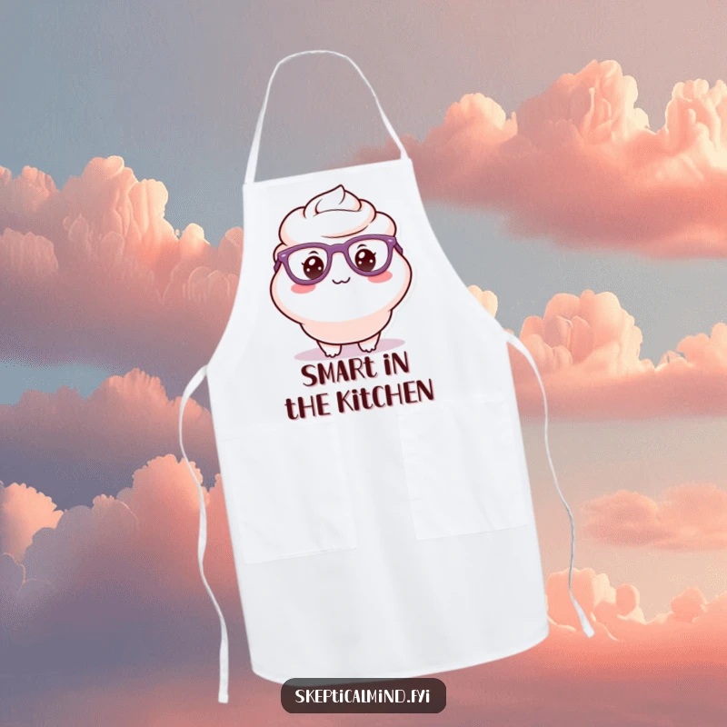 Funny apron featuring a delighted sour cream character wearing oversized glasses and a silly grin, ready for culinary experiments.
