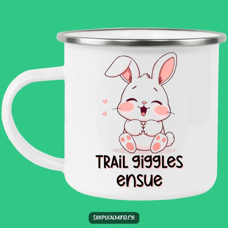 Funny Blushing Bunny Camping Mug: Giggling Cute Outdoors Cup, Humorous Adventure Gift
