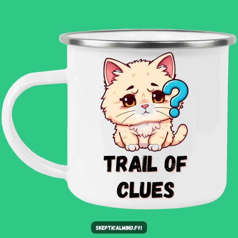 Funny Puzzled Cat Camping Mug - Explore Mysteries with Warmth and Humor
