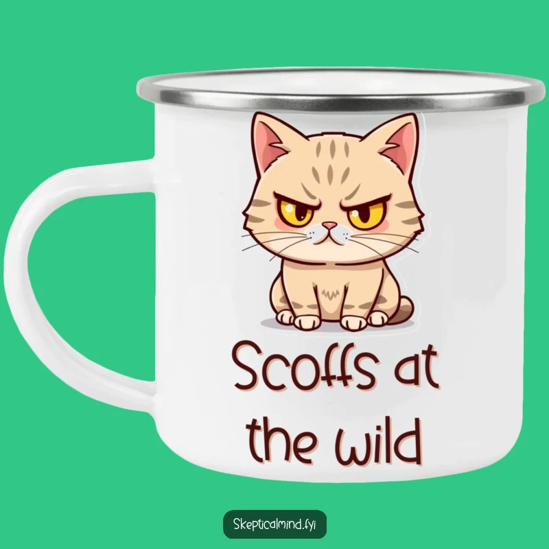 Funny Sassy Cat Enamel Mug: Rustic Feline Attitude Adventure Gift