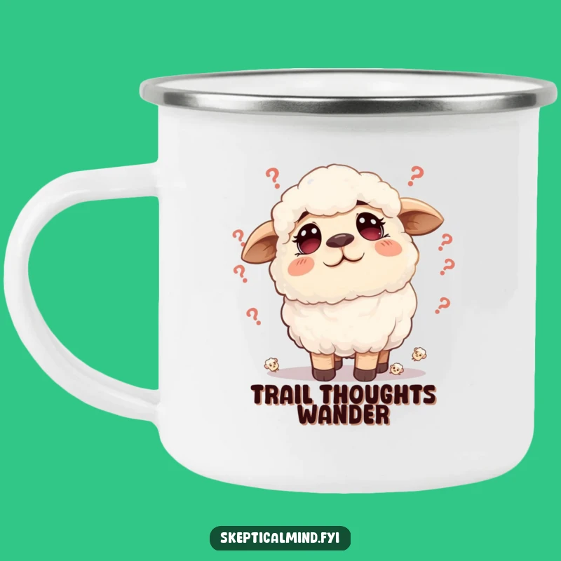 Funny Sheep Doubt Camping Mug: Worried Outdoor Companion for Deep Thoughts
