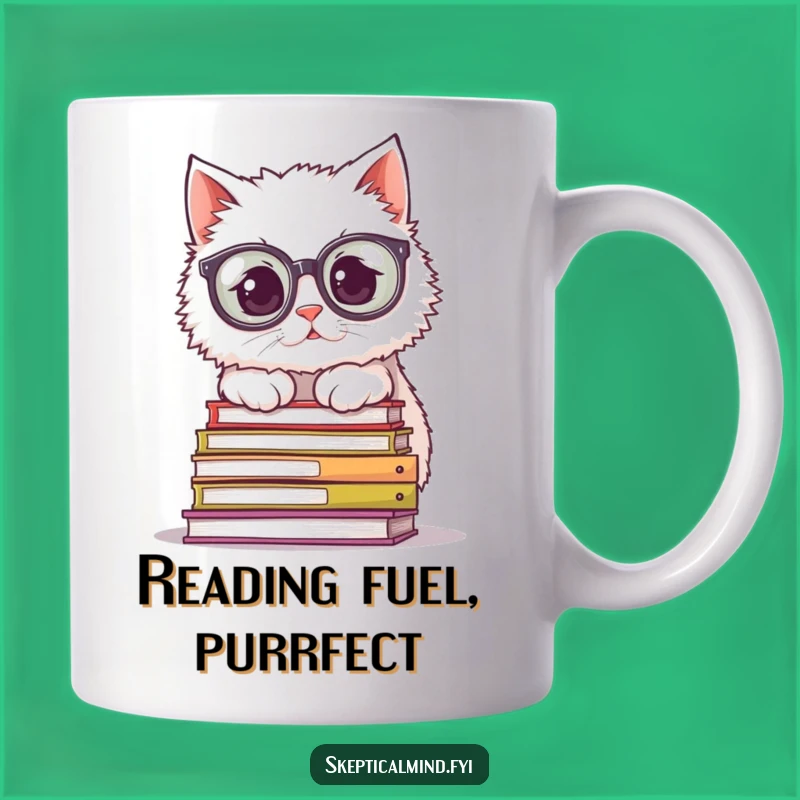 Funny Cat Mug: Bookish cat with big glasses, a purrfectly hilarious gift for readers.