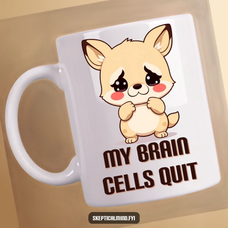 Funny mug featuring a kawaii animal shrugging with an exaggerated look of disbelief, capturing relatable surprise and humorous cluelessness.