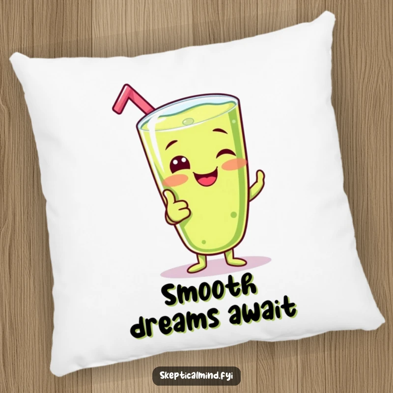 Funny pillow with a giggling kiwi smoothie character giving a big, silly thumbs-up, perfect for adding a cheerful touch.