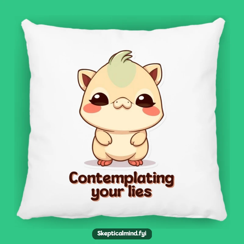 Funny Skeptical Kawaii Creature Pillow: Cozy Up to Your Doubts