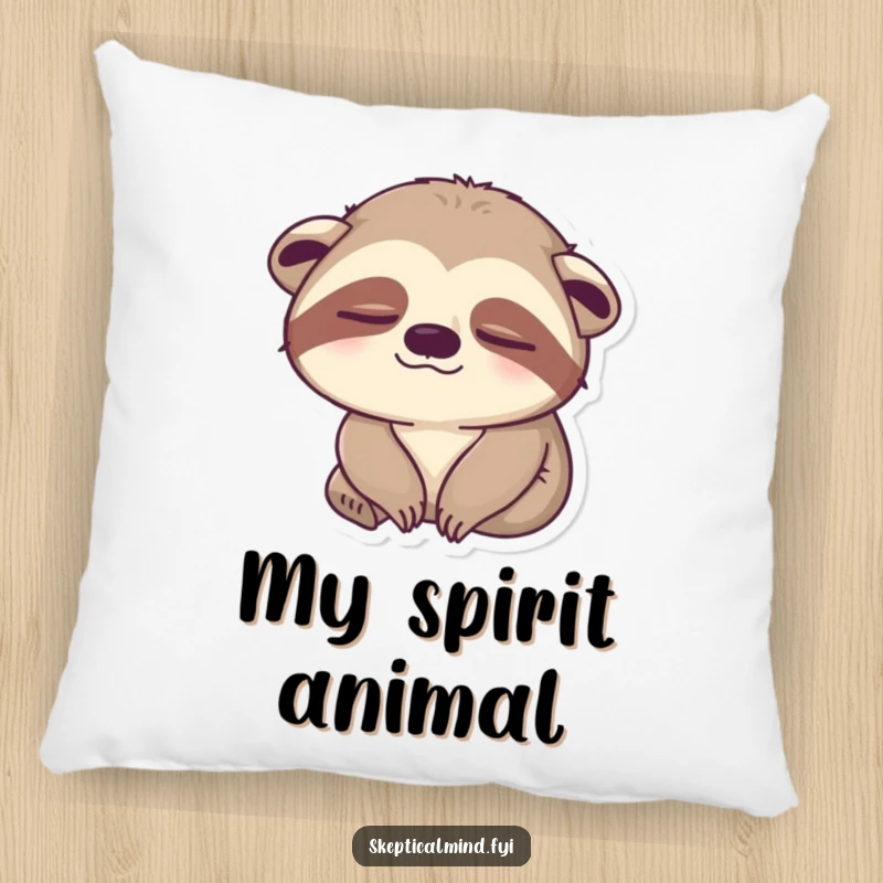 Funny sloth pillow featuring a sleepy sloth slowly blinking one eye, its unimpressed, humorous expression ideal for comforting naps.