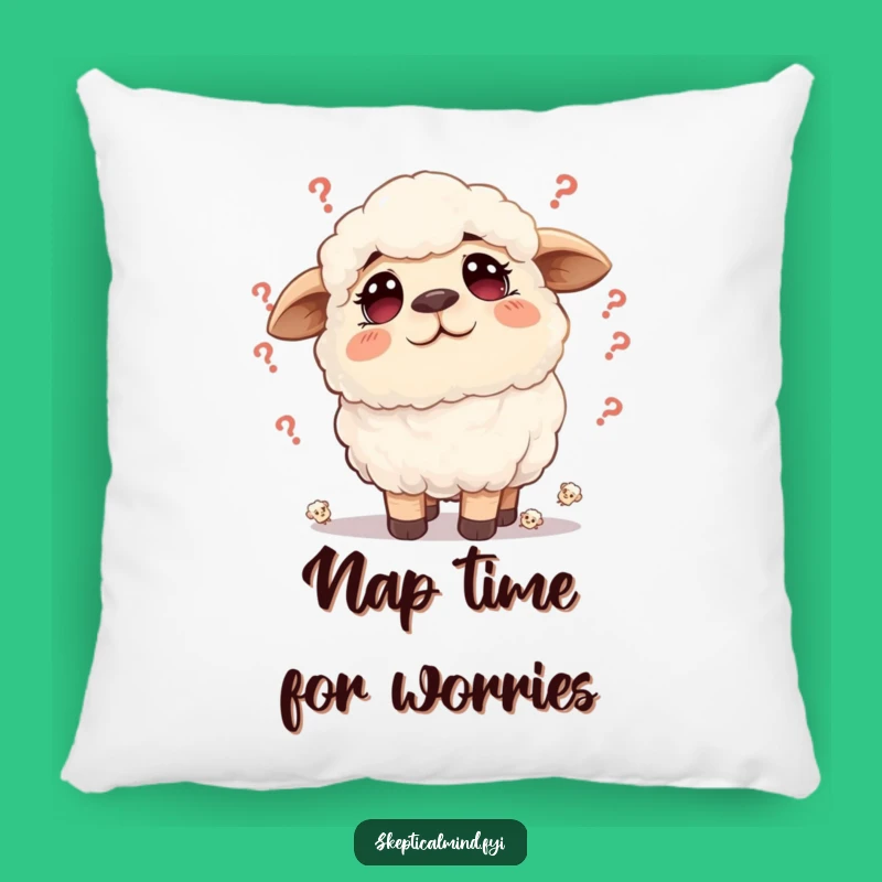 Funny Sheep Doubt Pillow: Worried Character Comfort for Cozy Contemplation
