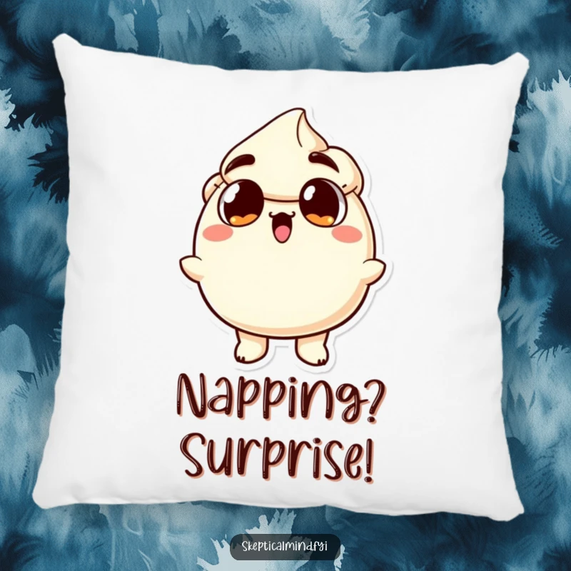 Funny pillow with a sour cream character in surprise, wide eyes and open mouth, offering comfort and humorous decor.