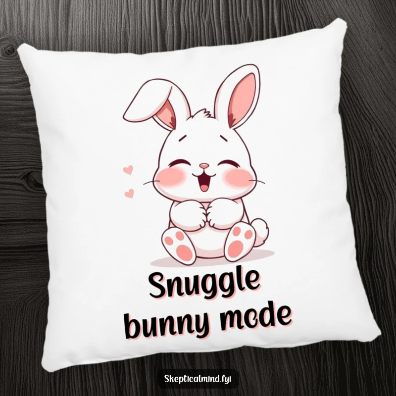 Funny Pillow: A blushing bunny giggles behind its paws, ears down, a soft and adorable addition to any couch.