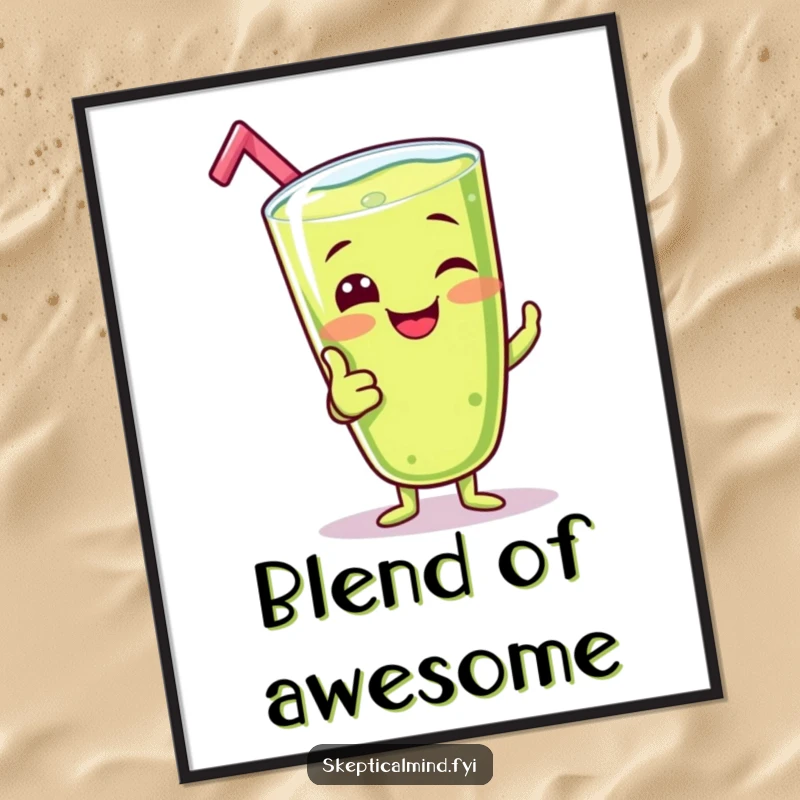 Funny digital art print of a giggling kiwi smoothie character giving a silly thumbs-up, ready to bring smiles and cheer.