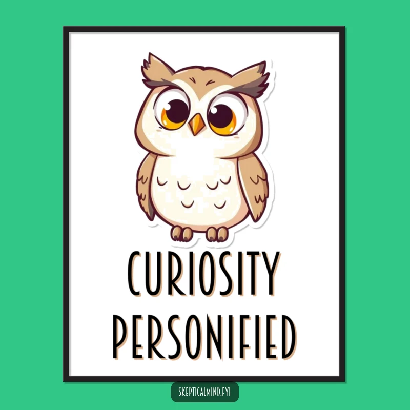 Funny Owl Digital Art: High-res print of curious owl with big eyes, instant decor gift.