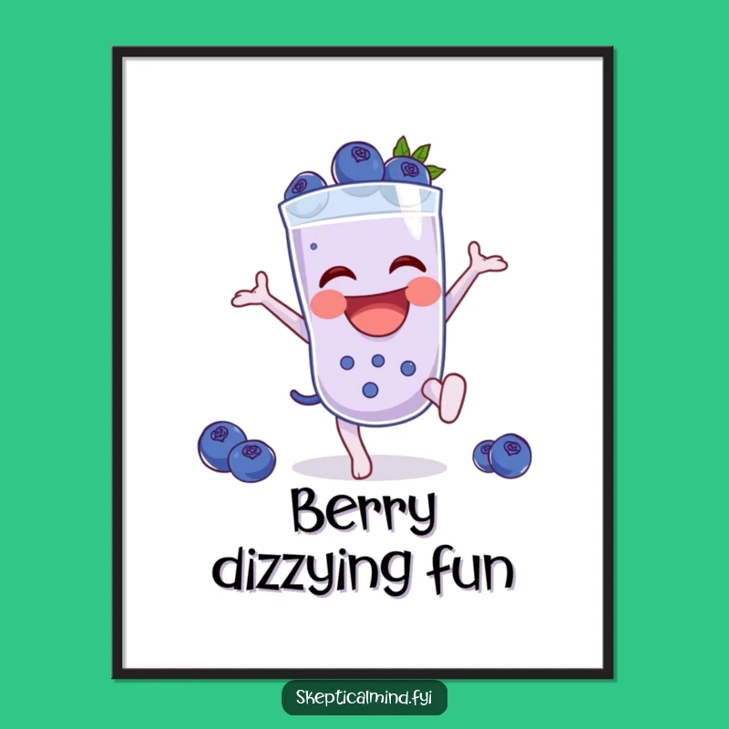 Funny Blueberry Smoothie Cartwheel Digital Art Print, Dynamic Fruit Character Decor Gift