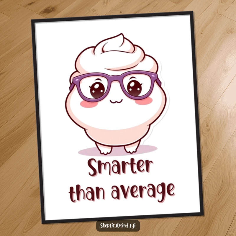Funny digital art print of a delighted sour cream character wearing oversized glasses and a silly grin, radiating quirky charm and intellect.
