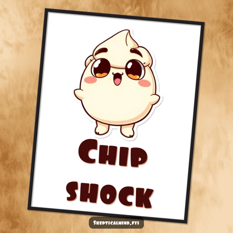 Funny digital art print of a sour cream character with wide eyes and open mouth, expressing surprise, ideal for instant humorous decor.