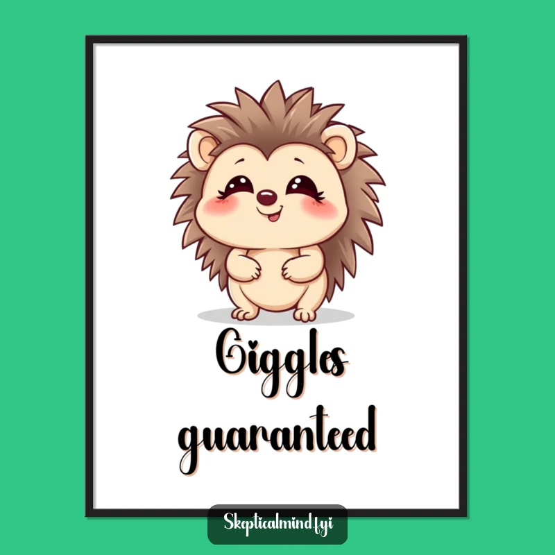 Funny Hedgehog Digital Art Print - Giggling Spiky Instant Download