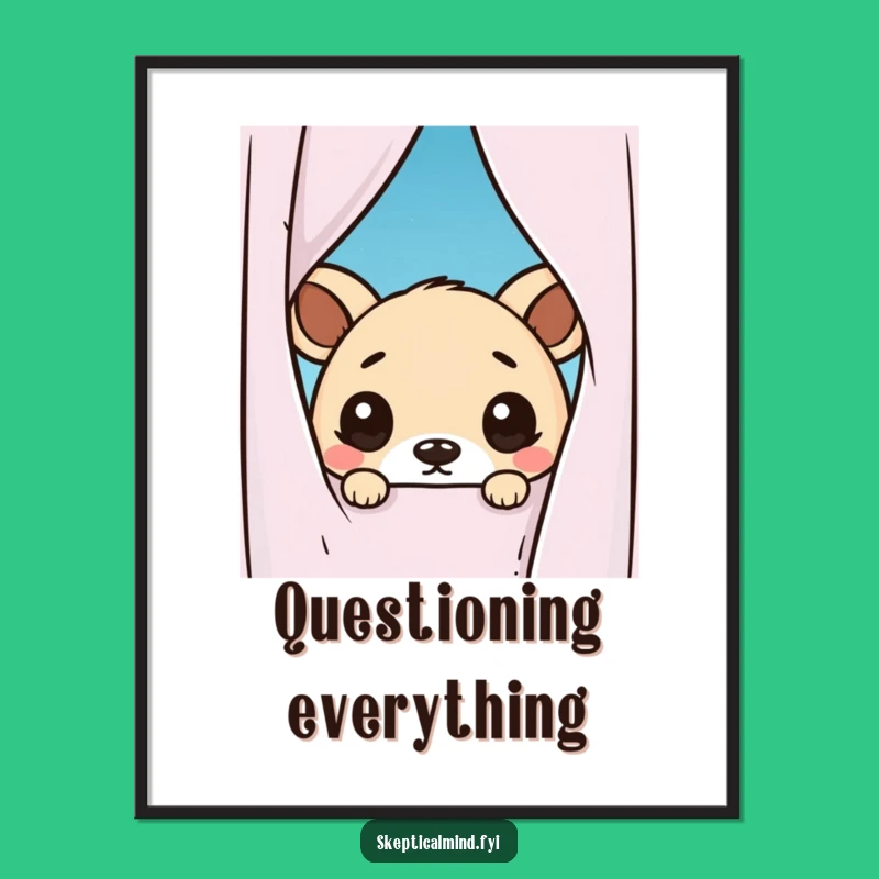 Funny Kawaii Animal Peeking Digital Art - Instant Doubtful Charm