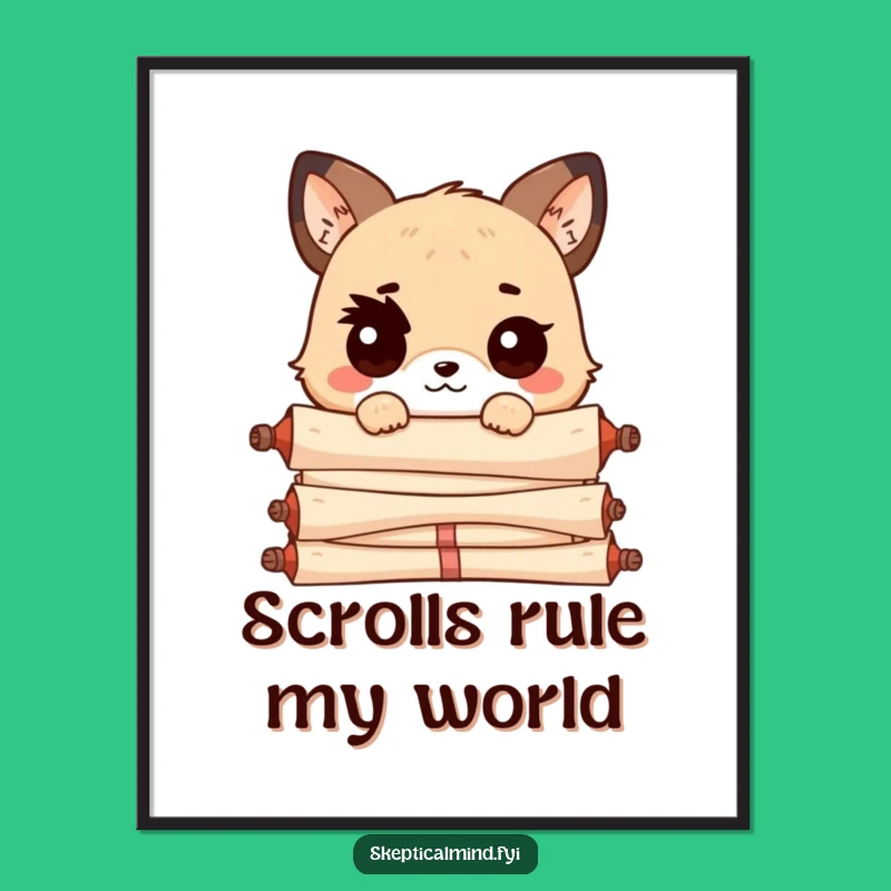 Funny Kawaii Scroll Peeker Digital Art: Instant Humor for Your Walls