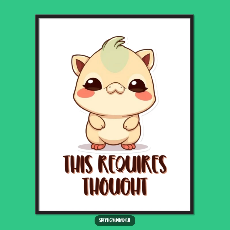 Funny Skeptical Kawaii Creature Digital Art: Instant Doubt for Your Walls