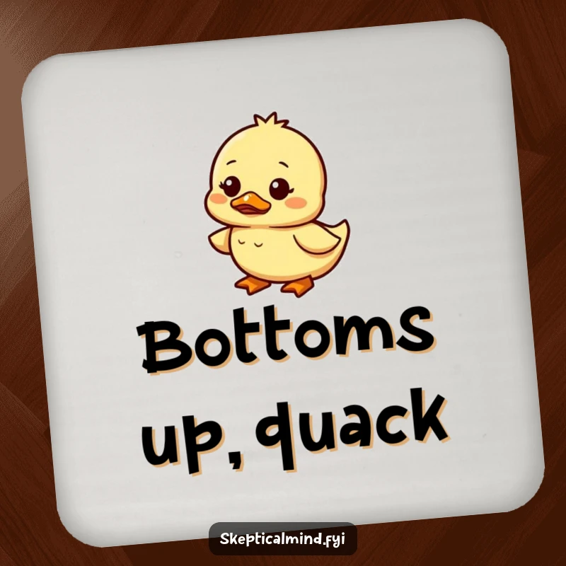 Funny duckling coaster showing a small duckling waddling with a confused and amused look, perfect for surface protection.
