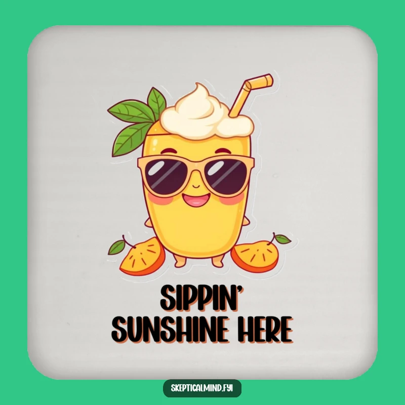 Funny Mango Smoothie Sunglasses Coaster, Protective Fruit Character Drink Gift
