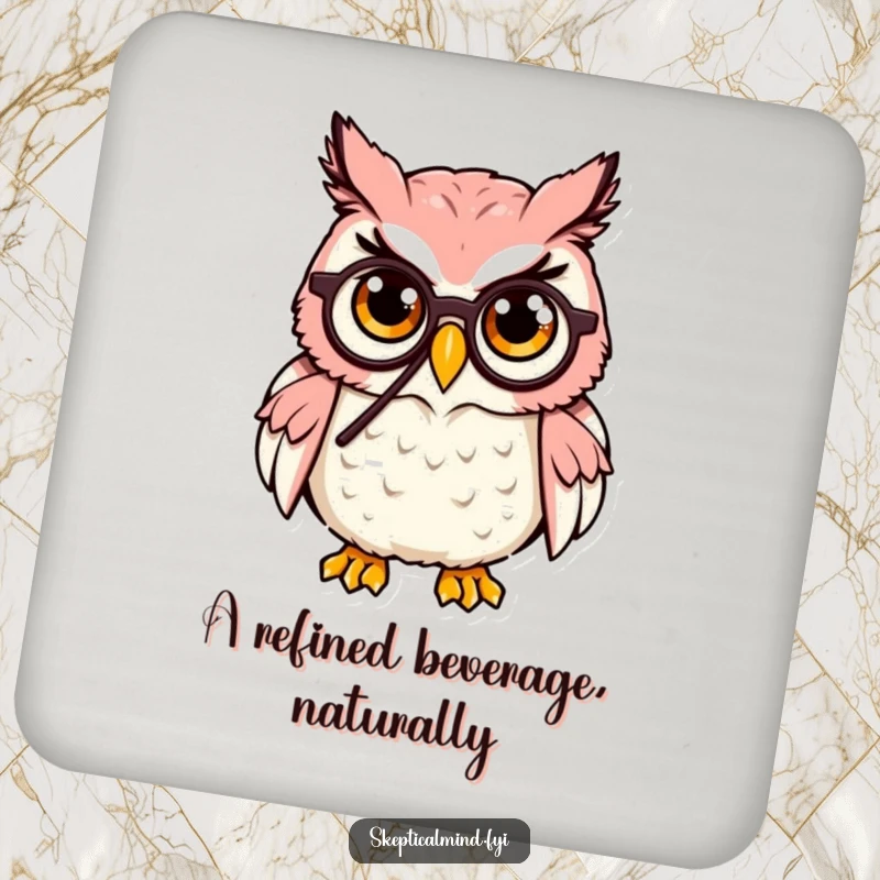 Funny Owl Drink Coasters: A cute owl wearing a monocle raises an eyebrow, a protective and sophisticated addition to any table.