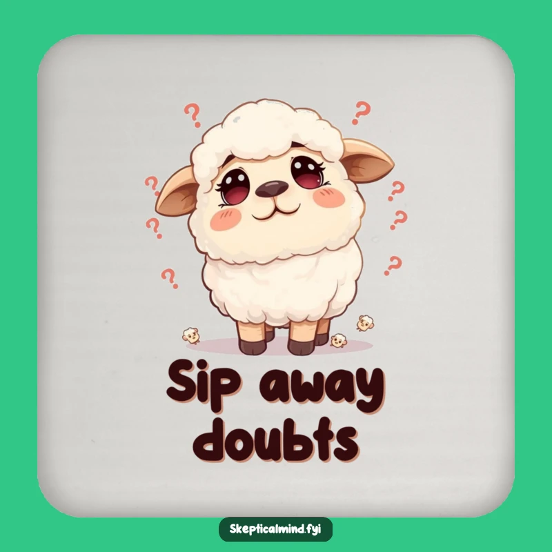 Funny Sheep Doubt Coaster: Worried Surface Protector for Thoughtful Spaces