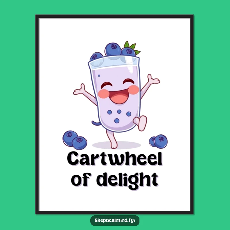 Funny Blueberry Smoothie Cartwheel Poster, Dynamic Fruit Character Wall Art Gift