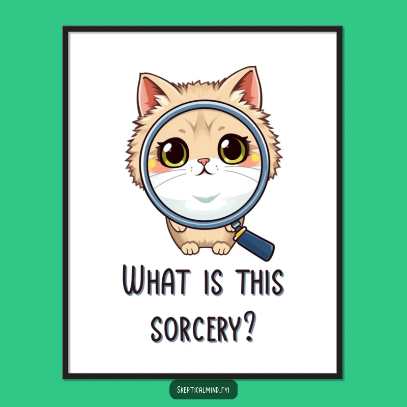 Funny Cat Magnifying Glass Poster: Hilarious Feline Investigation, Wall Art Decor, Gift Idea!