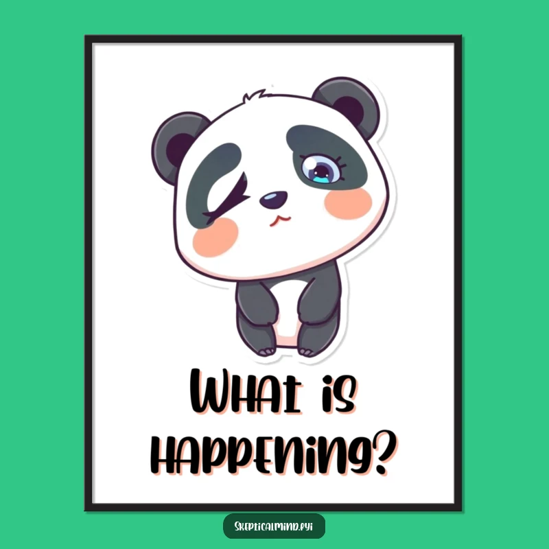 Funny Confused Panda Poster - Puzzled Wall Art Gift