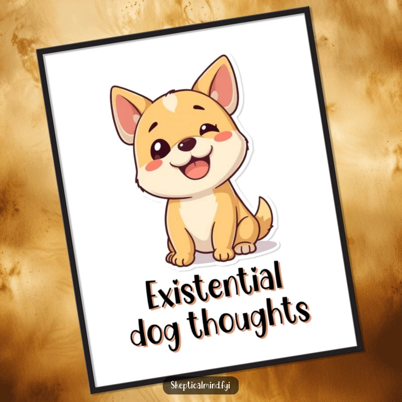 Funny dog poster featuring a happy puppy tilting its head, conveying cute confusion and inquisitiveness, perfect for wall decor.