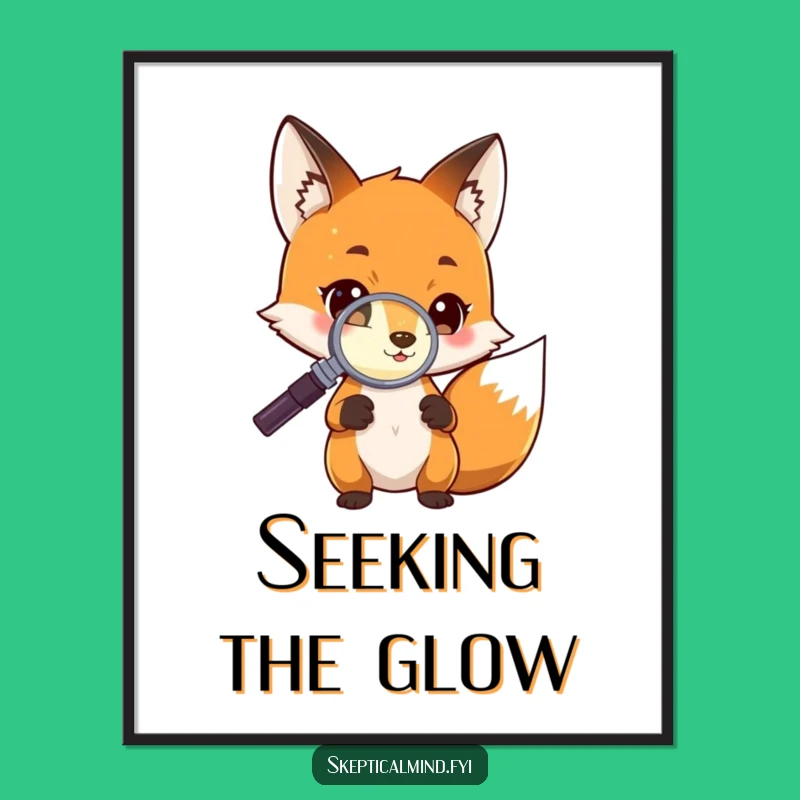 Funny Fox Mystery Poster: Curious Fox's Glowing Find, Art Gift
