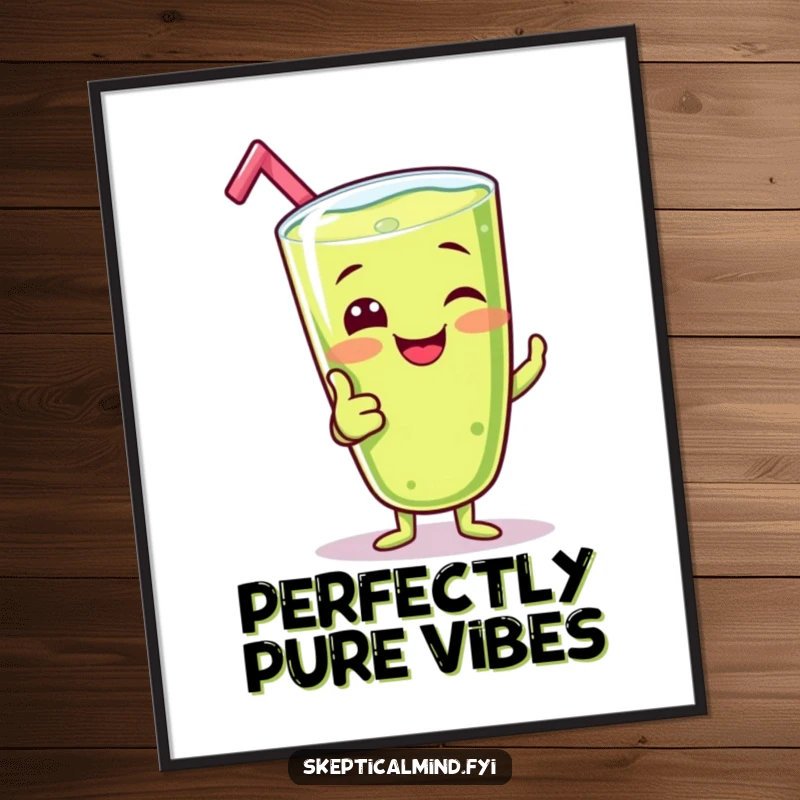 Funny poster art of a giggling kiwi smoothie character joyfully giving a silly thumbs-up gesture, radiating happiness and fun.