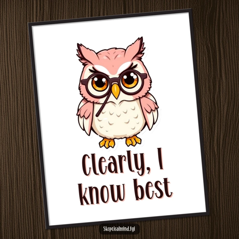 Funny Owl Poster: A cute owl with a monocle humorously raises its eyebrow, a sophisticated and witty piece of wall art.