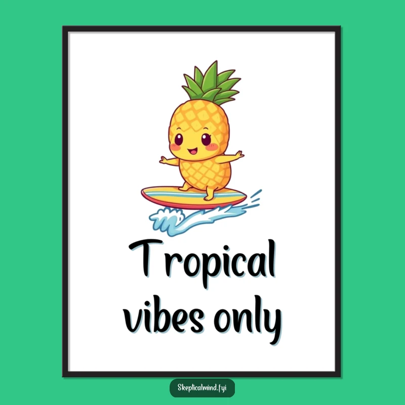 Funny Pineapple Smoothie Surf Poster - Vibrant Tropical Wall Art