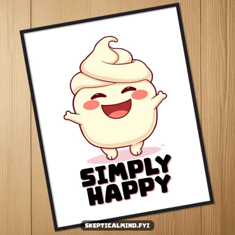 Funny poster art of a beaming sour cream character with an enormous, joyful smile, radiating happiness and creamy goodness.
