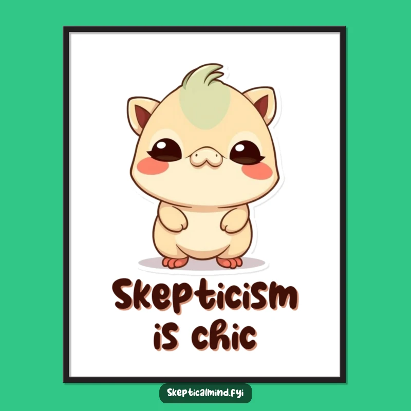 Funny Skeptical Kawaii Creature Poster: Wall Art That Questions Everything