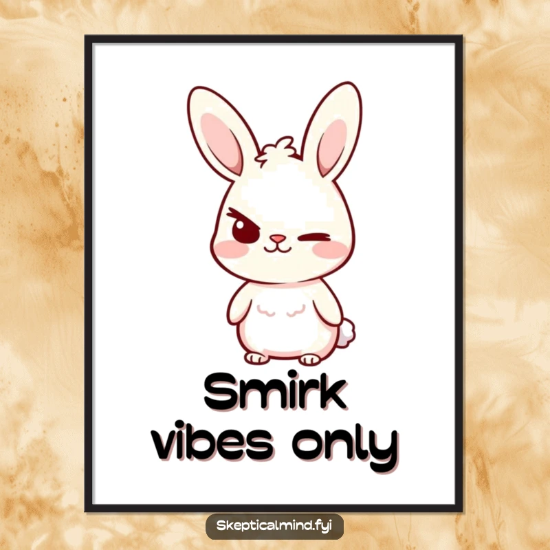 Funny Poster featuring a small bunny character raising one eyebrow with a mischievous smirk, exuding charm and playful sass.