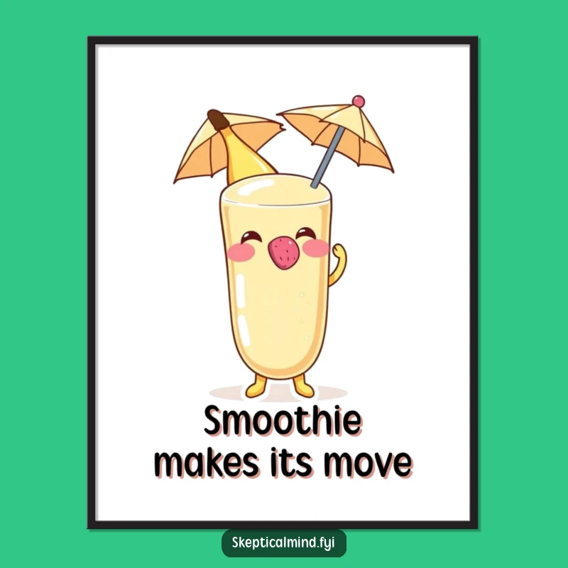 Funny Banana Smoothie Raspberry Poster, Whimsical Fruit Character Wall Art Gift