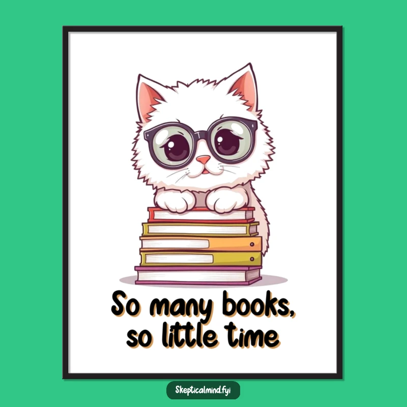 Funny Cat Wall Art: Bookish cat with glasses poster, perfect humorous decor.