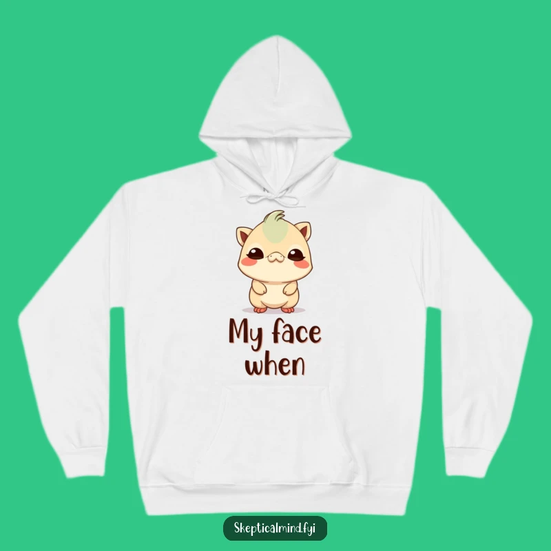 Cozy Funny Skeptical Kawaii Creature Hoodie: Snuggle Up with Suspicion