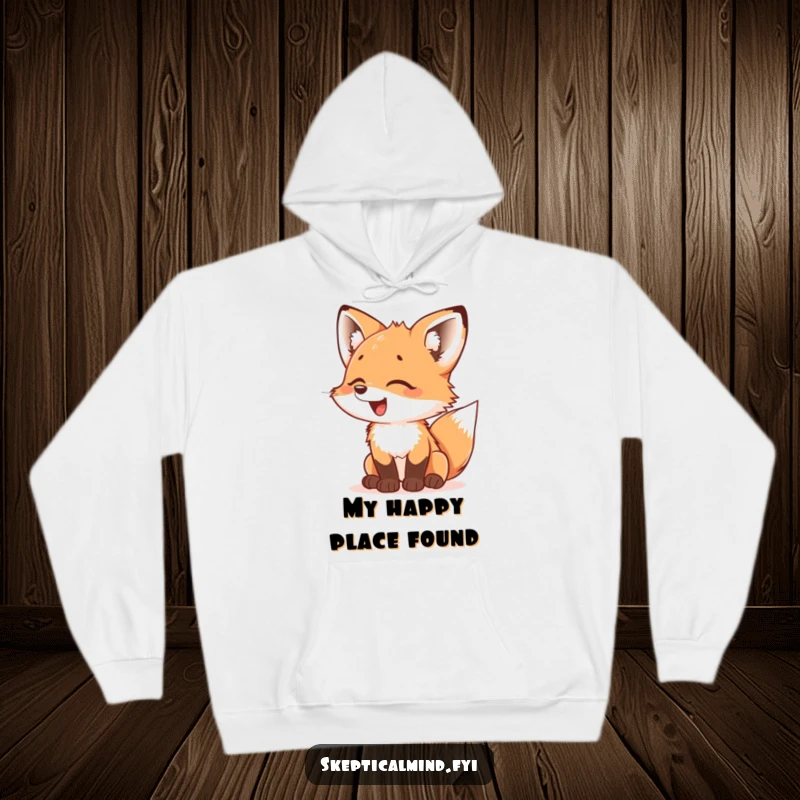 Funny Fox Cub Hoodie: A giggling fox cub looks at something with bewildered delight, offering a cozy and heartwarming vibe.