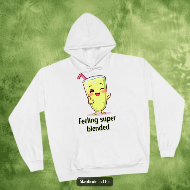 Funny hoodie featuring a giggling kiwi smoothie character enthusiastically giving a silly thumbs-up, perfect for spreading good vibes.