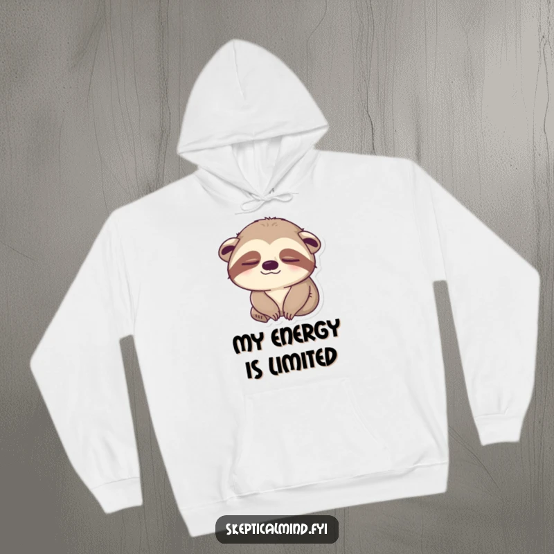 Funny sloth hoodie showing a sleepy sloth slowly blinking one eye with an unimpressed, humorous expression, perfect for lazy days.
