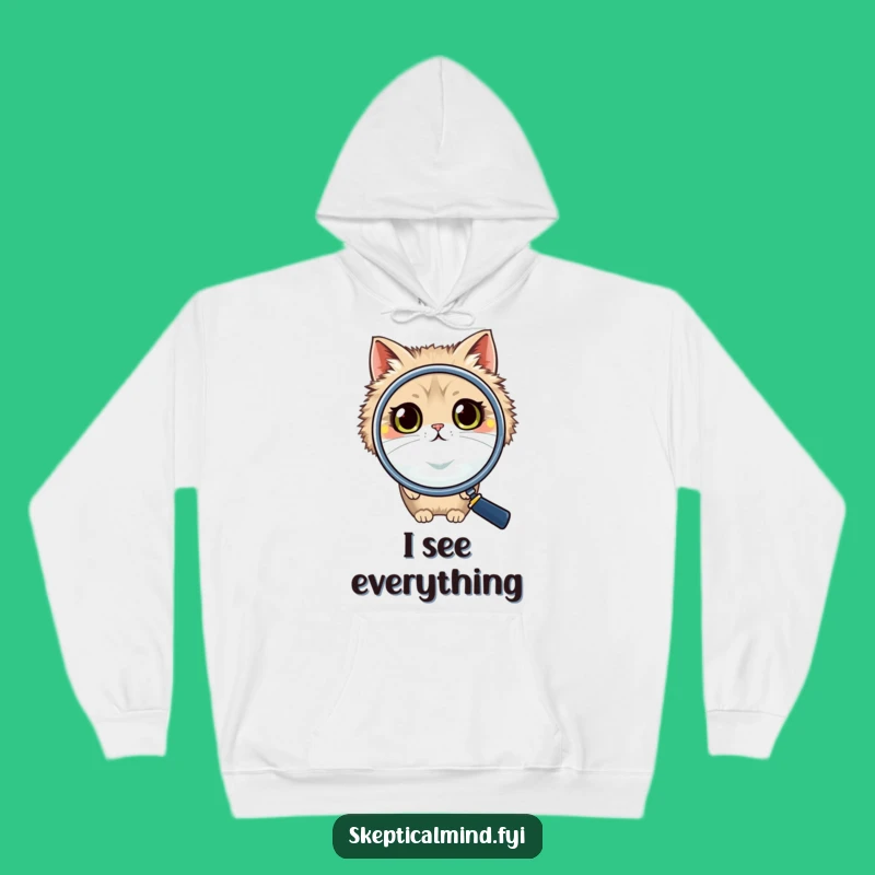 Funny Cat Magnifying Glass Hoodie: Cozy Curiosity, Hilarious Winter Style, Great Gift!