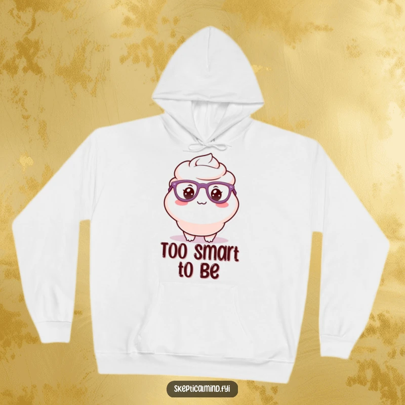 Funny hoodie featuring a delighted sour cream character wearing large glasses and a silly grin, radiating cozy intellectual vibes.