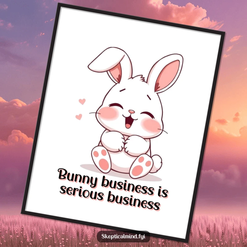 Funny Free Printable Wall Art: Blushing bunny giggling shyly, ears flopped, adorable downloadable art for any room.