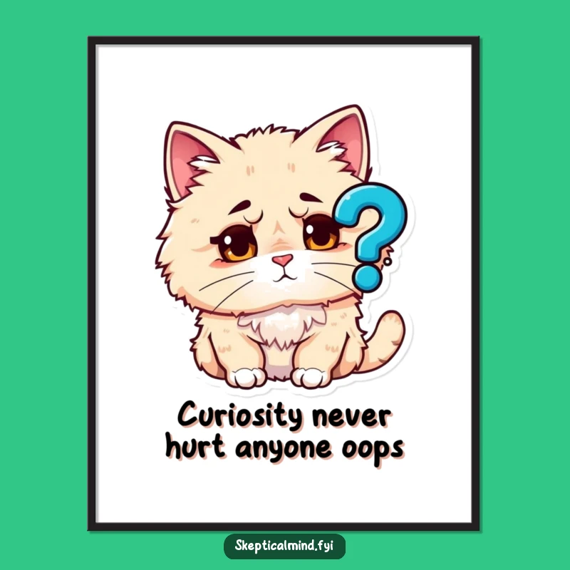 Free Printable Wall Art: Puzzled Cat Question Mark, Funny Downloadable Art Gift